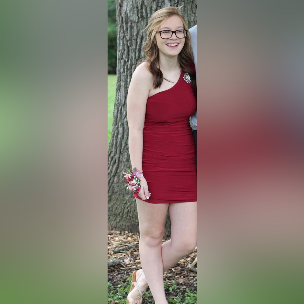 Red body con dress